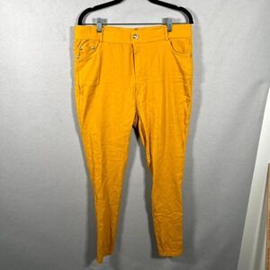 Bae City Jeans Womens 2X Mustard Yellow Denim Studded Everyday Wear Straight Leg